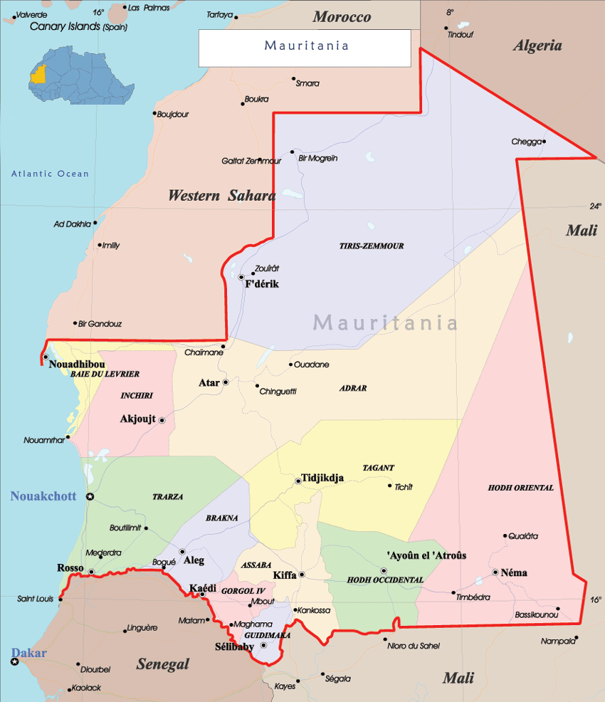 mauritania politican map
